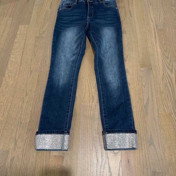 FL Frank Lyman dark wash skinny jeans with rhinestone-cuffed ankles Size S - Picture 3 of 12